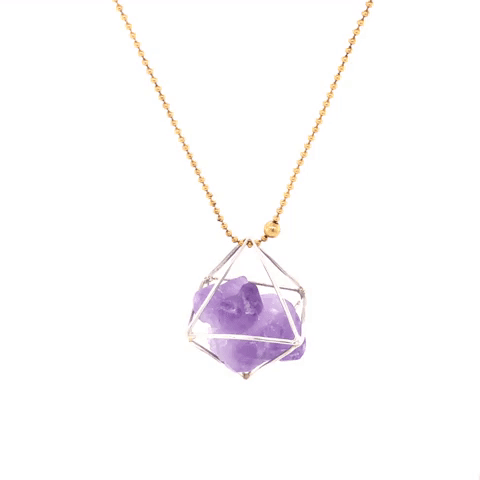 Collar Chapa de Oro Liquidación Cuarzo Mediano Con Jaula De Plata