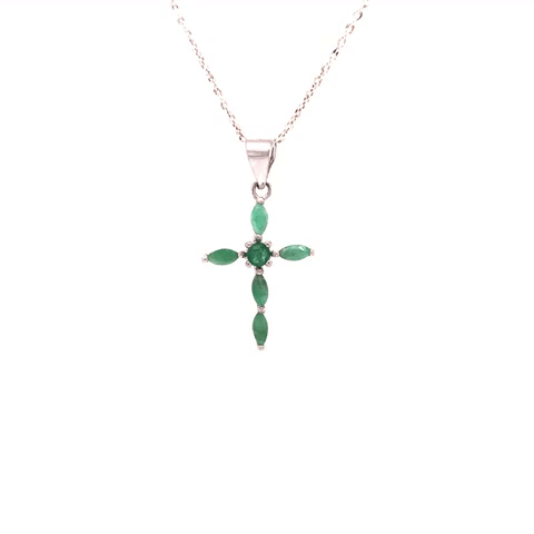 Collar Cruz de Plata con Esmeraldas
