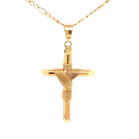 10k Gold Chain with Woven Cross with Wire