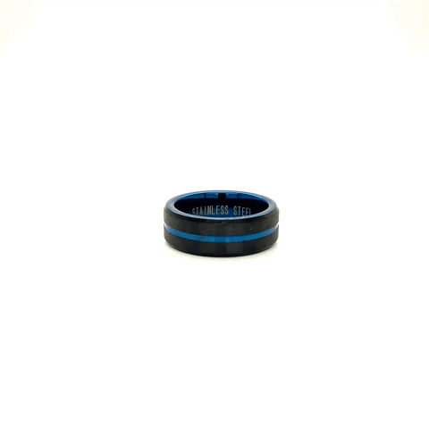 Anillo Hombre Acero Negro Con Linea Azul