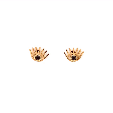 14K Gold Ojito Post Earrings With Zirconia And Eyelashes