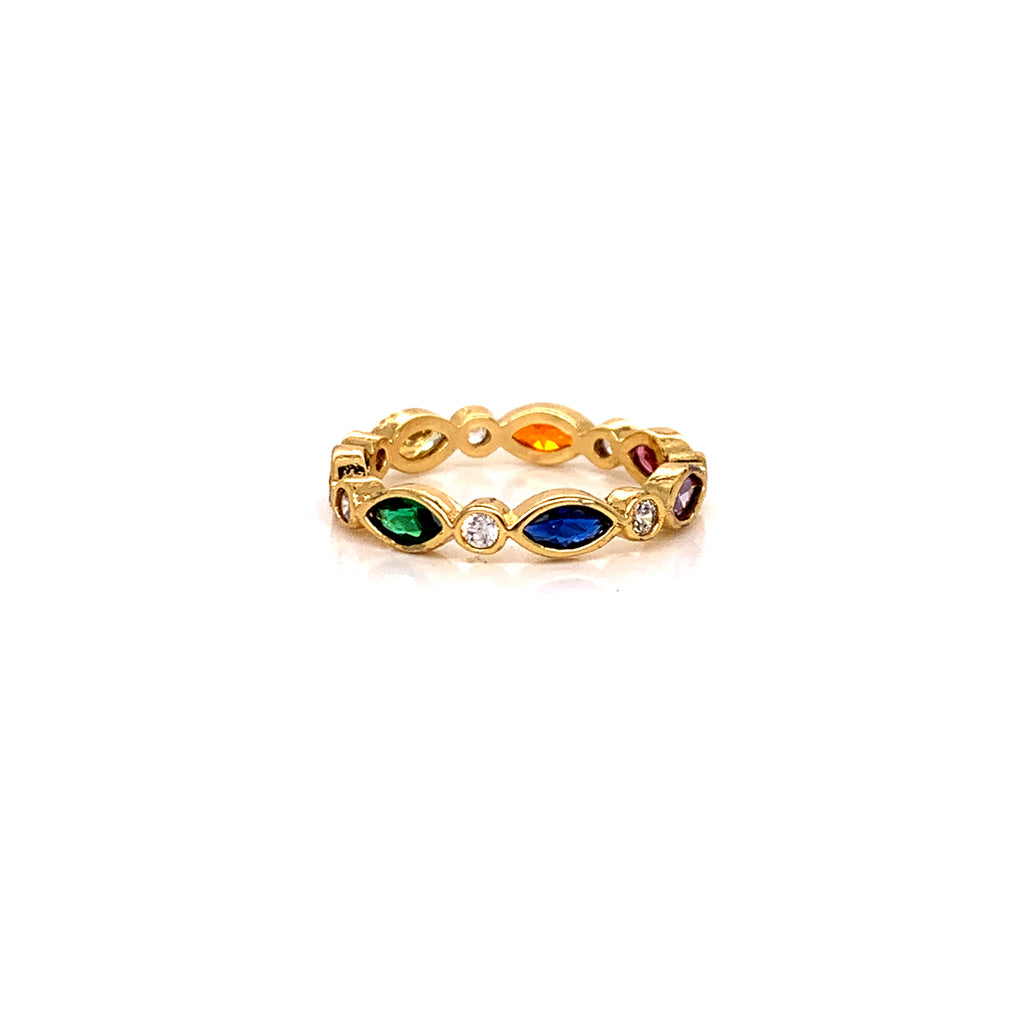 Anillo Acero Gota Cristal Multi Dorado