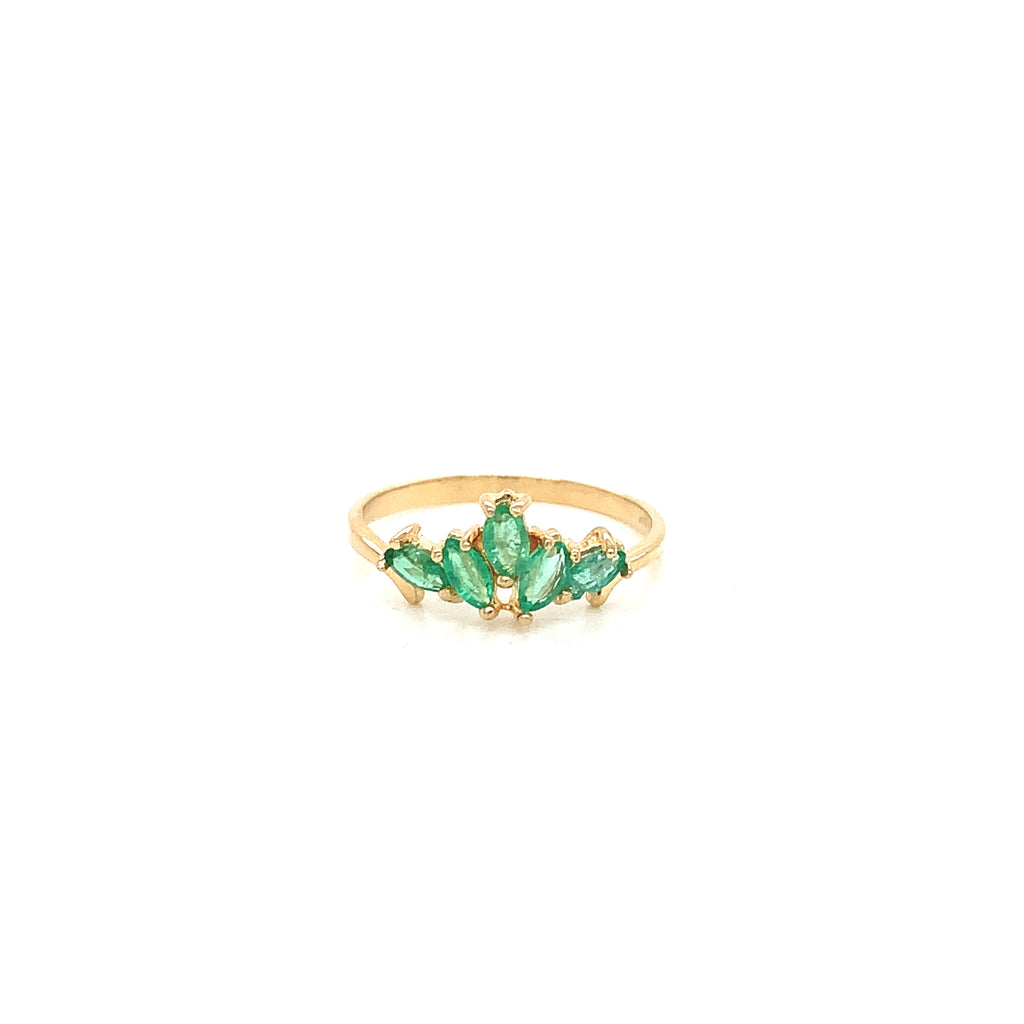Anillo Vintage Oro 14K con 5 Esmeraldas Corte Marquise