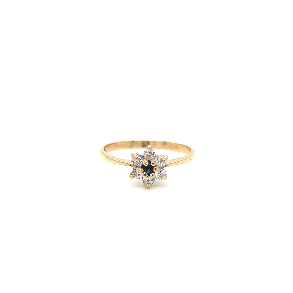 Anillo Vintage Oro Flor 6 Pétalos y  Zafiro Central