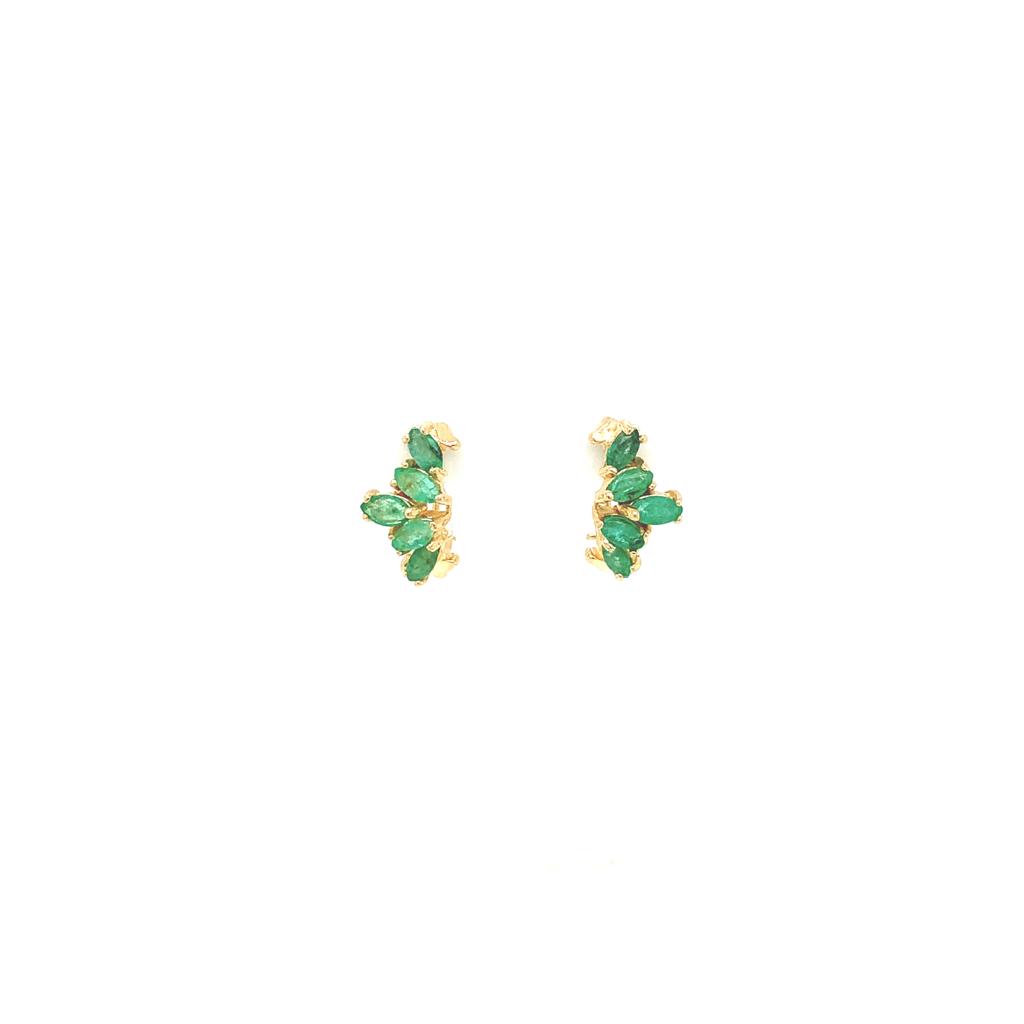Aretes Vintage Oro 14K con 5 Esmeraldas c/u Corte Marquise