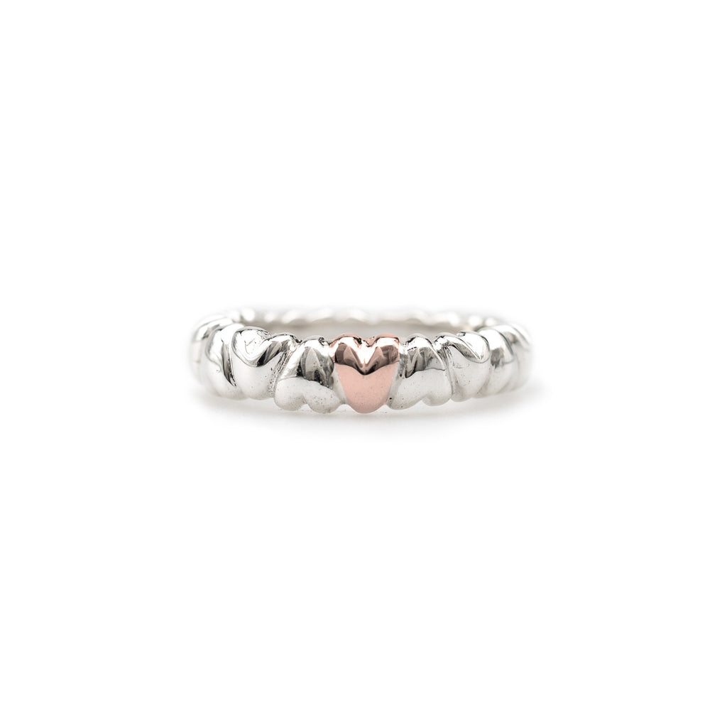 Anillo Corazones Pequeños de Plata y Oro Rosado