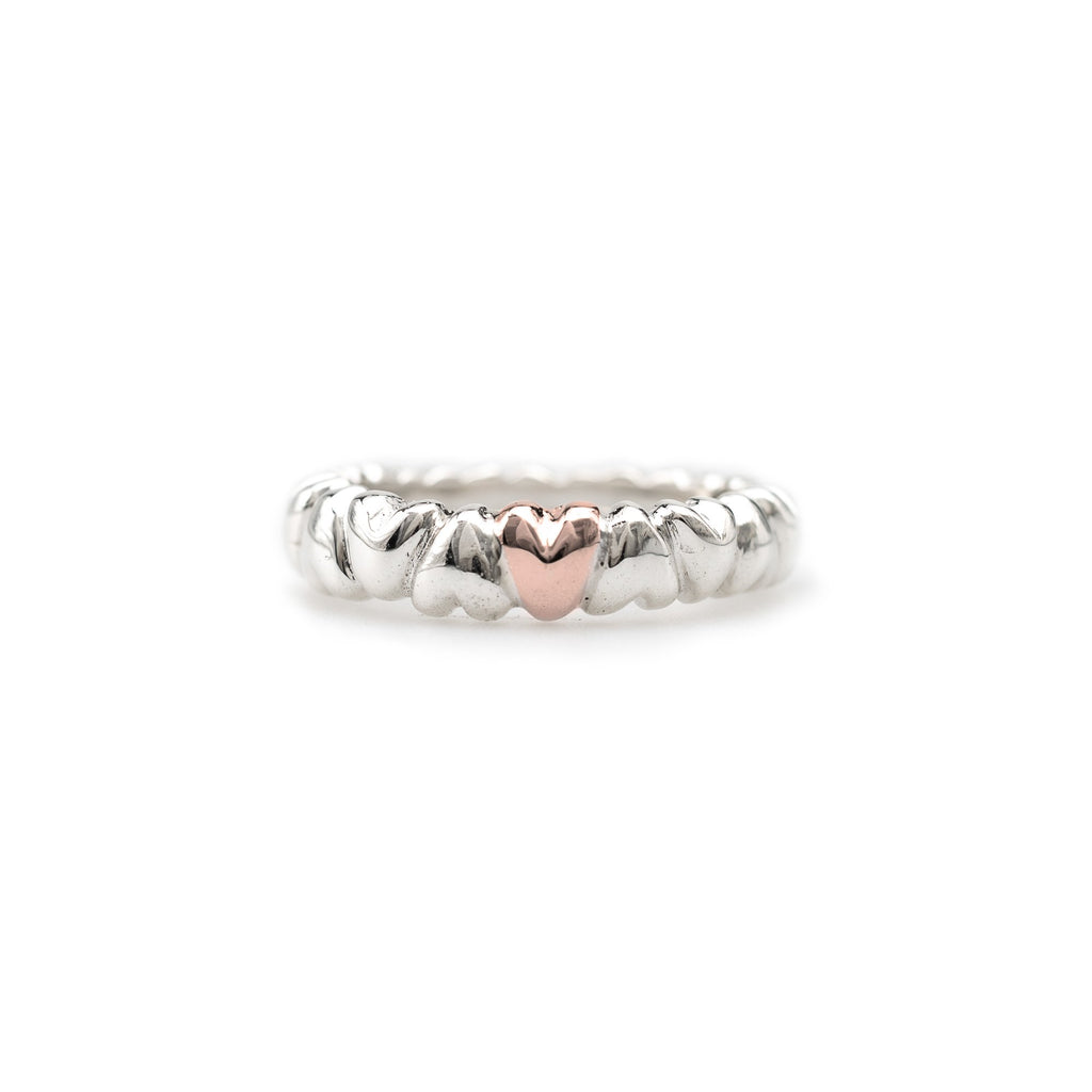 Small Hearts Ring in Silver and Rose Gold