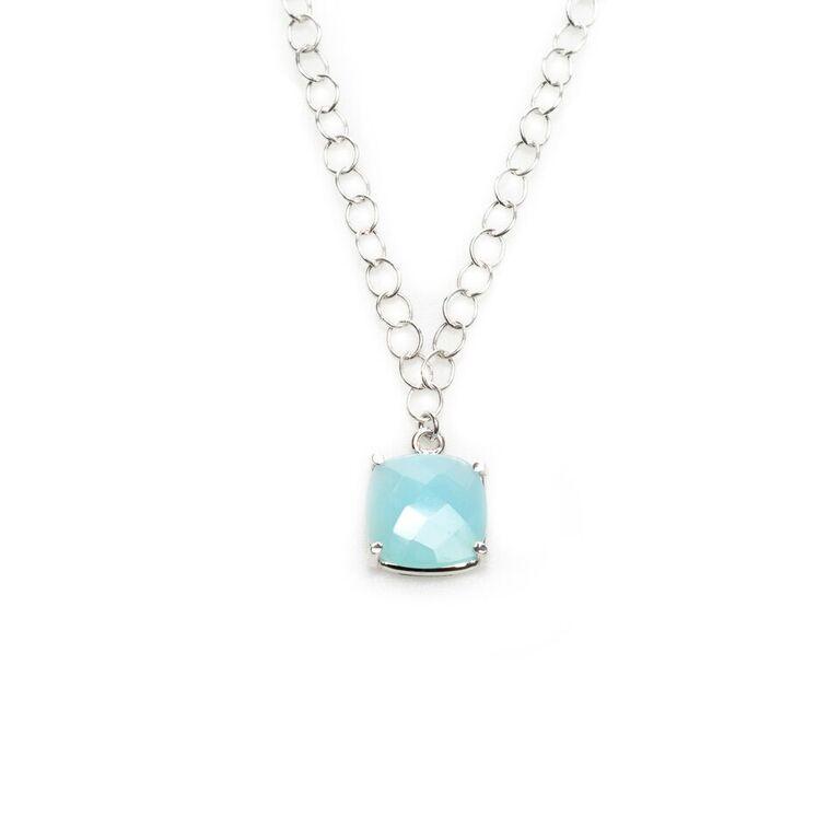 Big Square Gem Necklace Blue Chalcedony